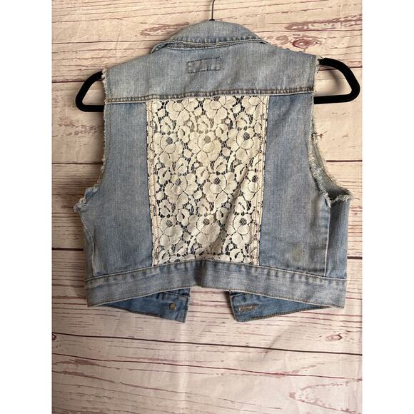 ChiQle Blue Denium Architect Jacket Sz M Floral Back - Picture 2 of 8